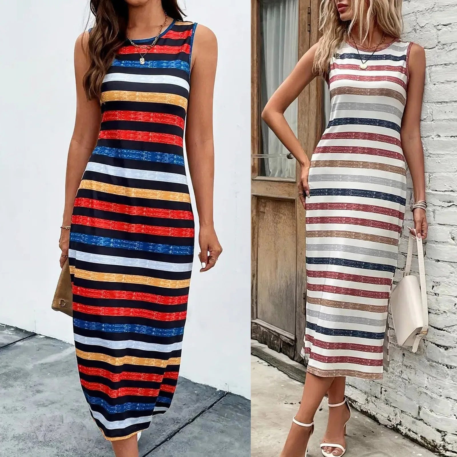 Fashionable Colorful Striped Summer Dress for Women