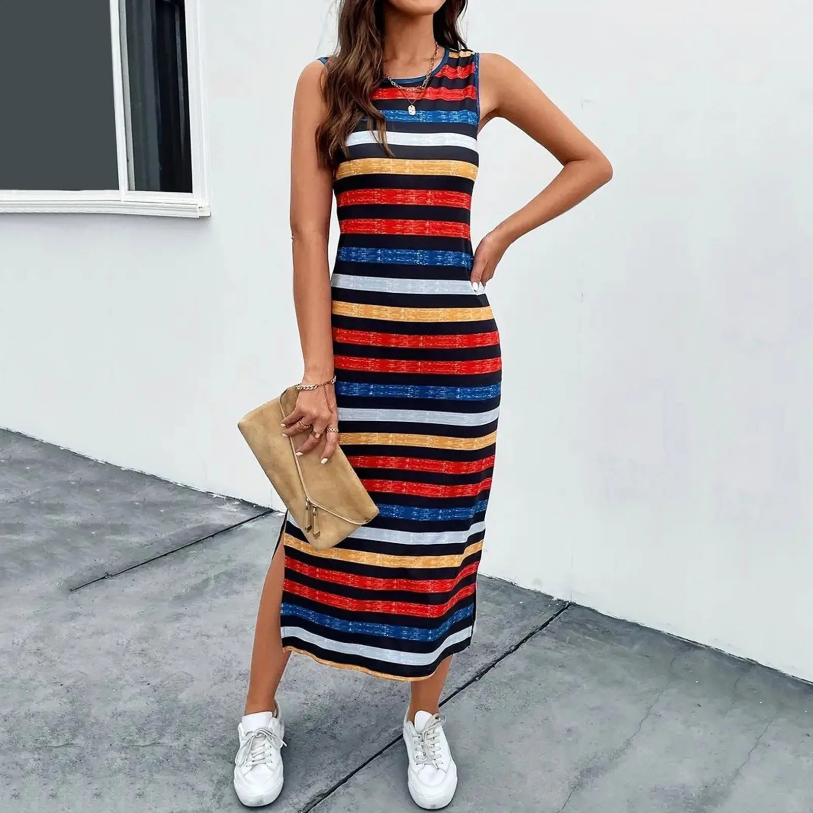Fashionable Colorful Striped Summer Dress for Women