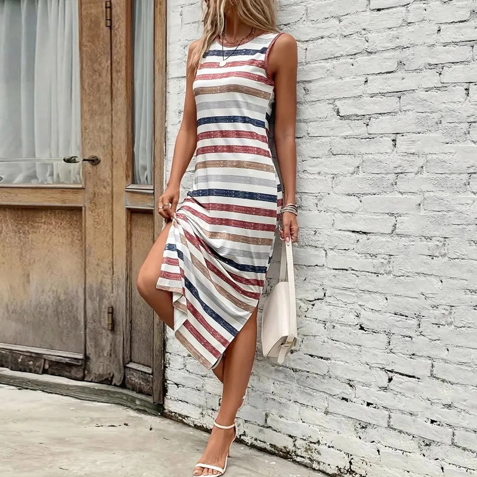 Fashionable Colorful Striped Summer Dress for Women