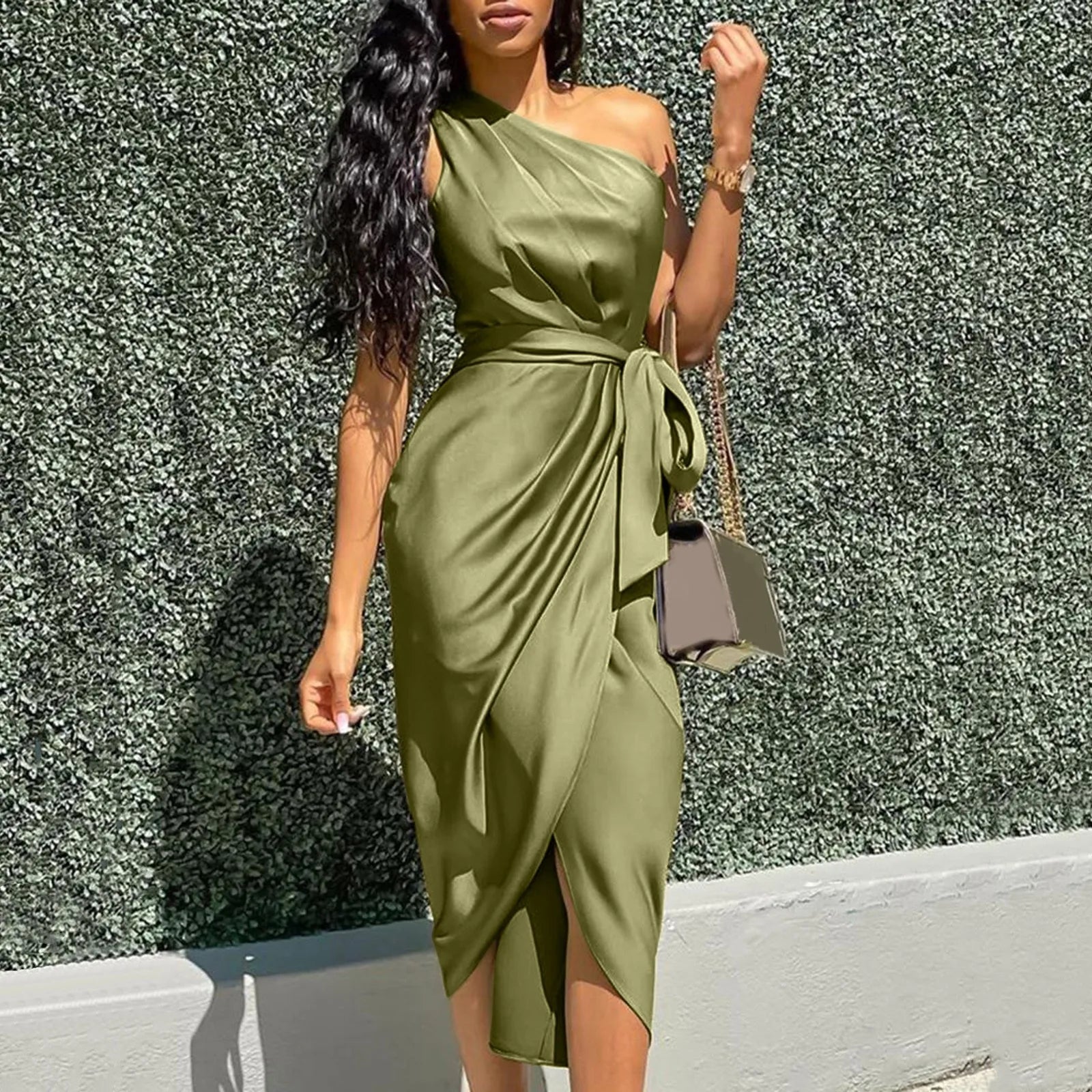 Grüne Sexy Ein-Schulter Sommerkleid Plus Size Ballkleid