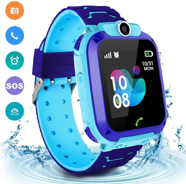 Zotify kinder GPS horloge in blauw en paars, waterdichte smartwatch met functies zoals bellen, SOS, en locatie-tracking, ontworpen voor de veiligheid en verbinding van kinderen.