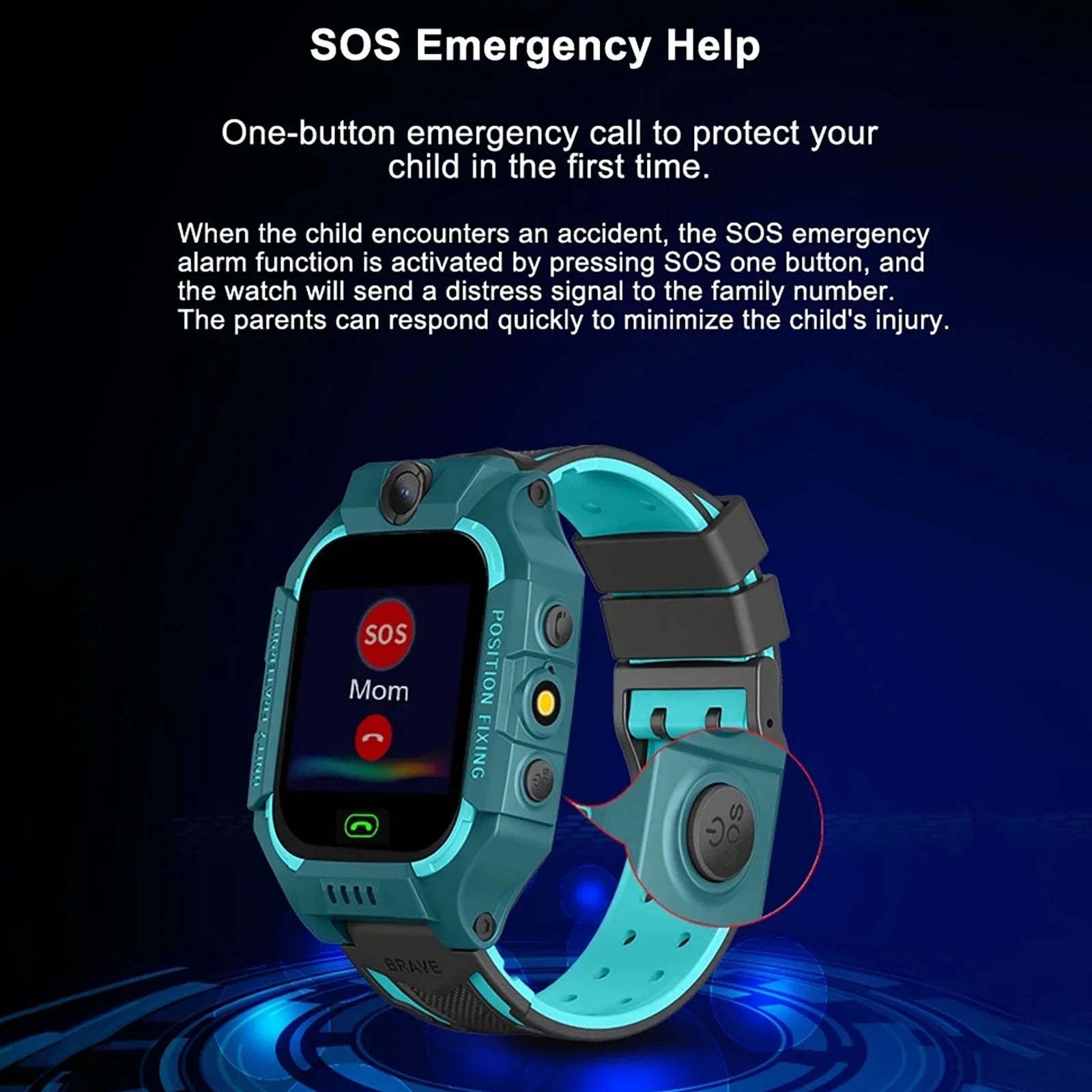 Zotify kinder GPS horloge met SOS noodhulpfunctie, een knop om snel een nooddial naar ouders te sturen, voor extra veiligheid en verbinding.