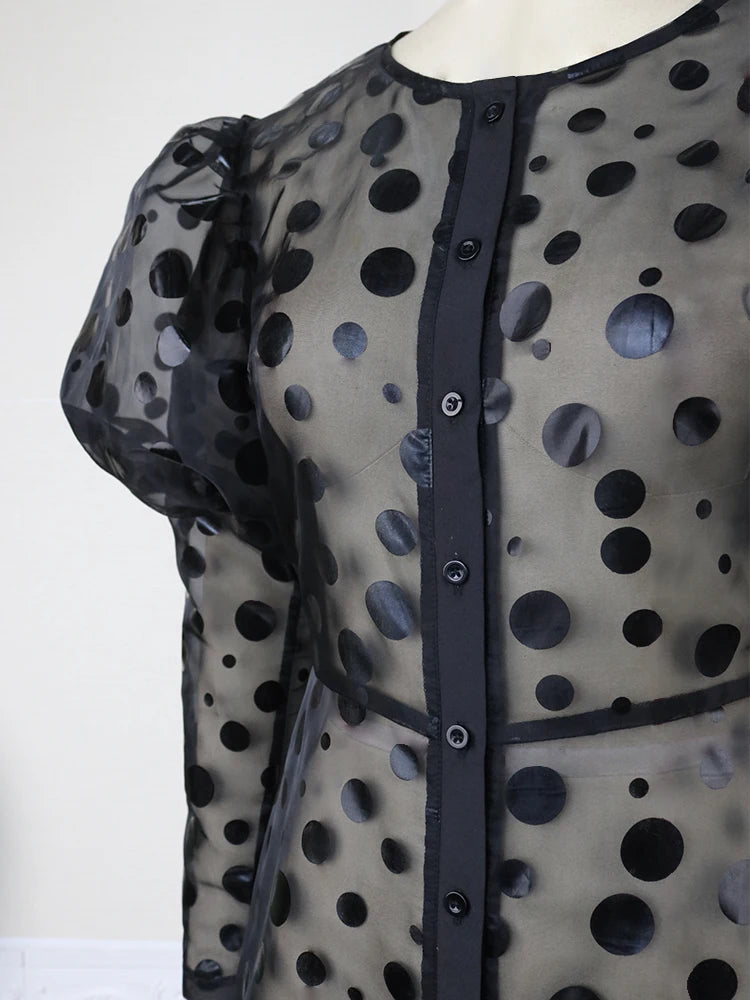 ModeMeester Abito a Linea A in Organza Nero con Maniche Lunghe