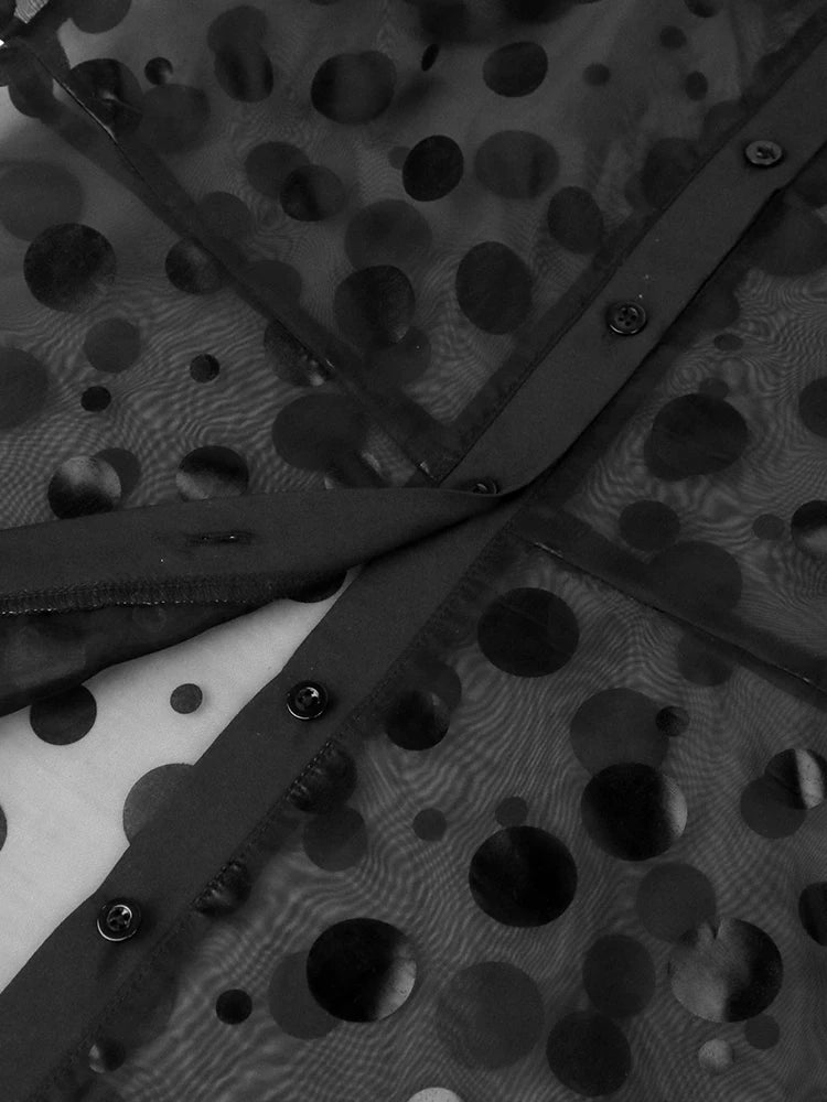 ModeMeester Abito a Linea A in Organza Nero con Maniche Lunghe