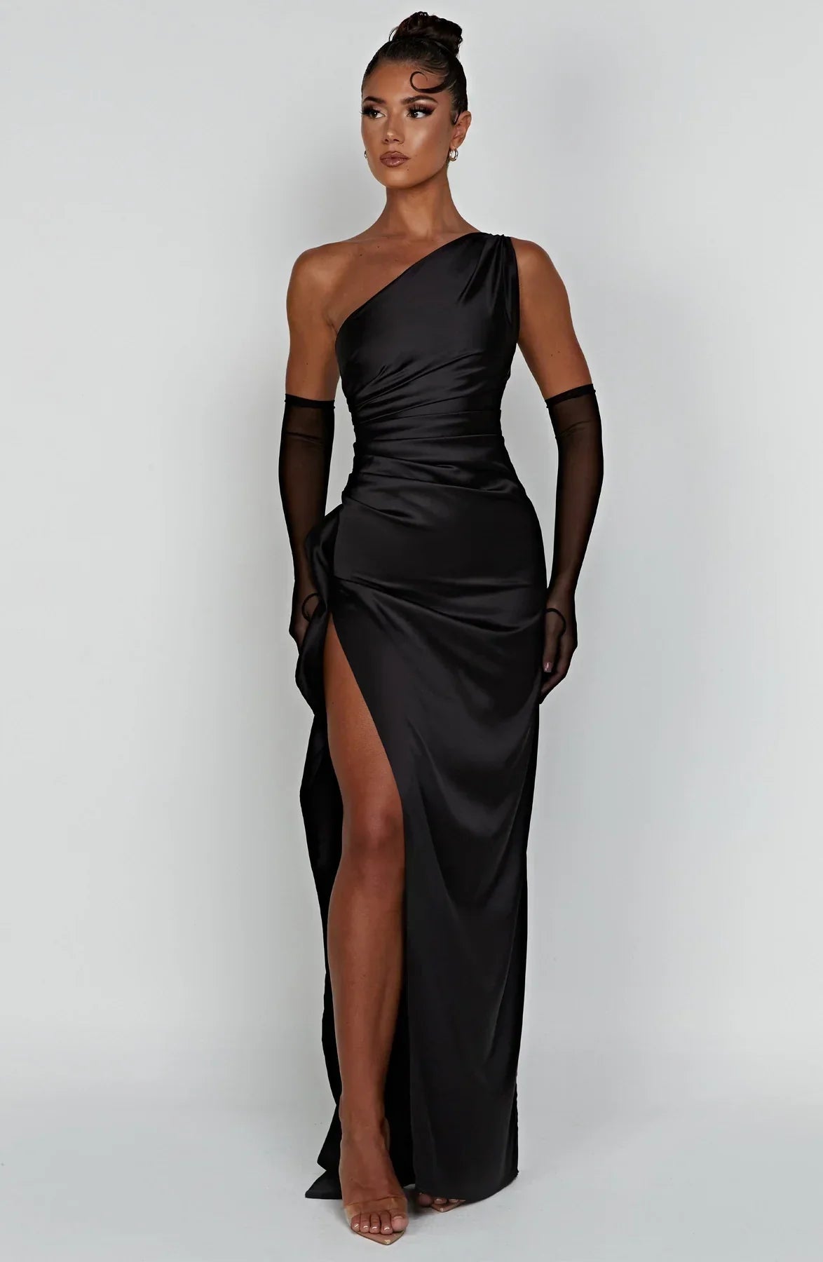 Velanora Dress | Geplooide Satijnen Split Jurk