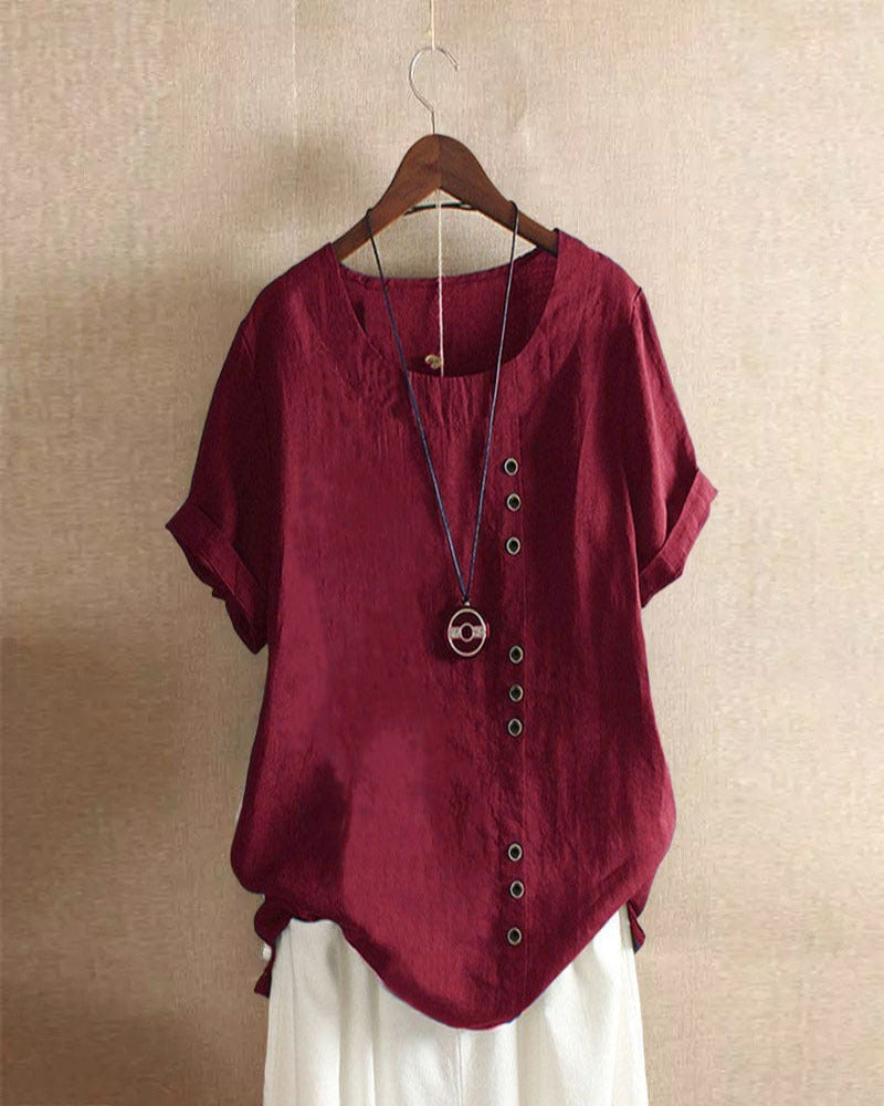 Olivia | Circle Neck Short Sleeve Blouse