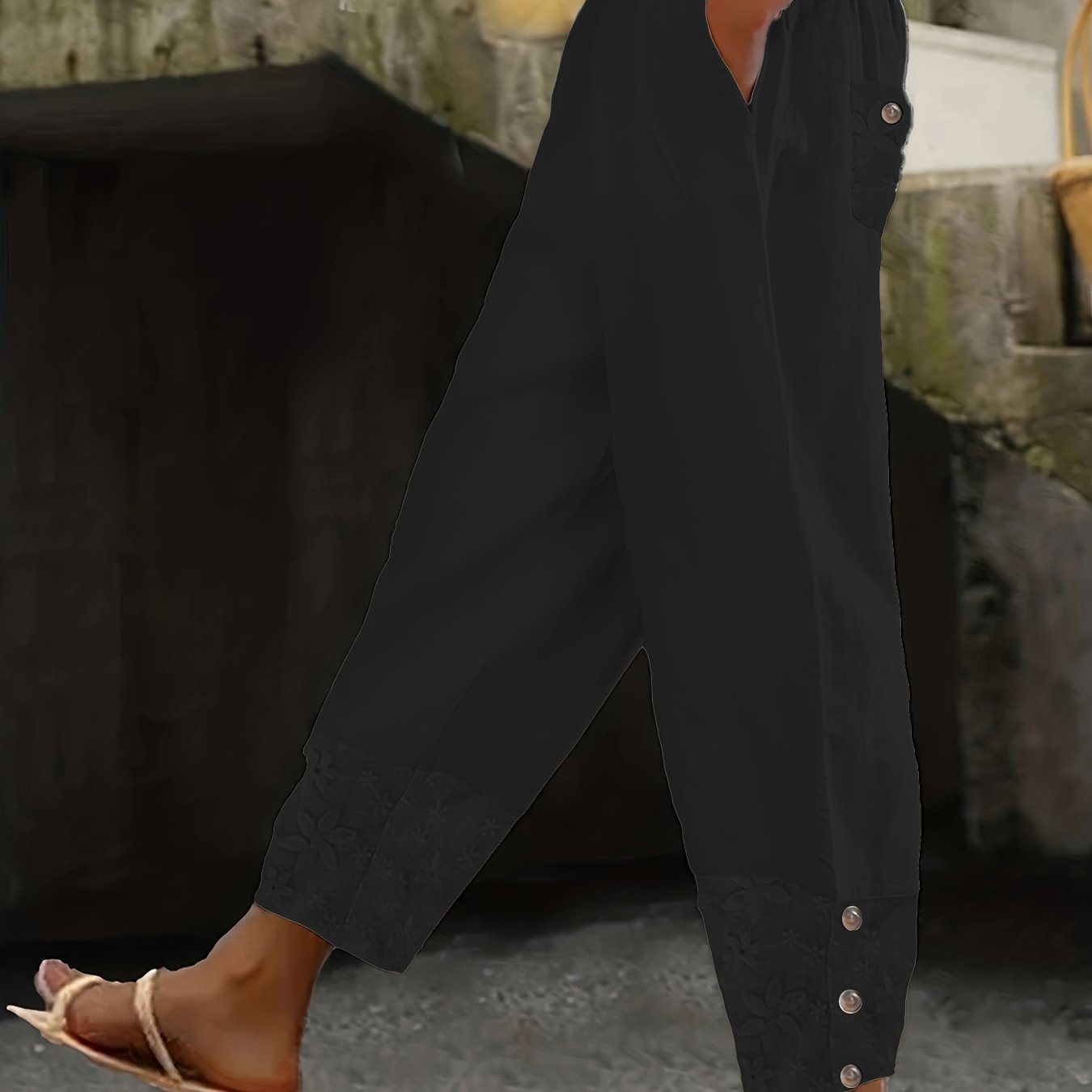 VELANORA- Pantalón de diseño de encaje con cintura elástica