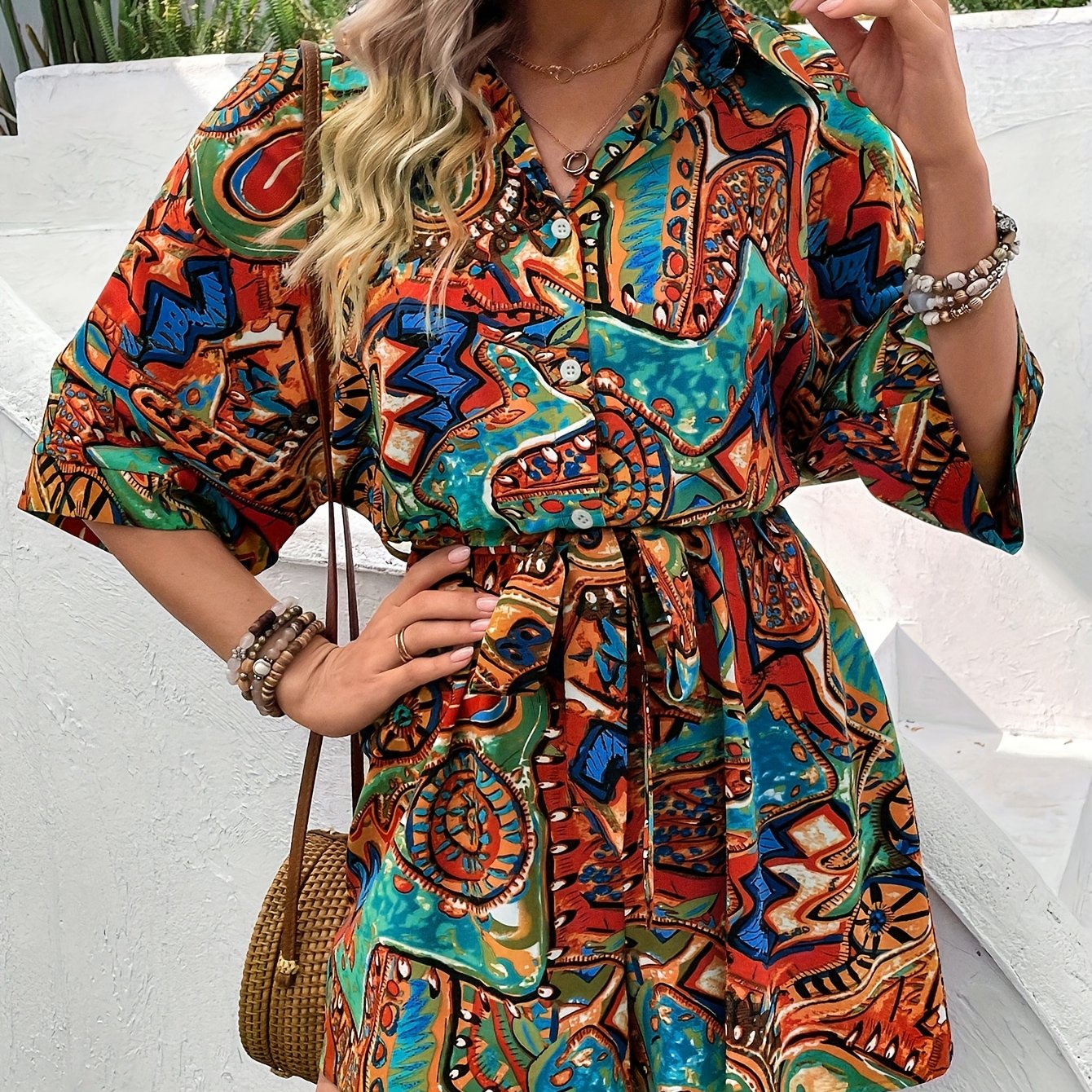 VELANORA- Floral Print Short Romper