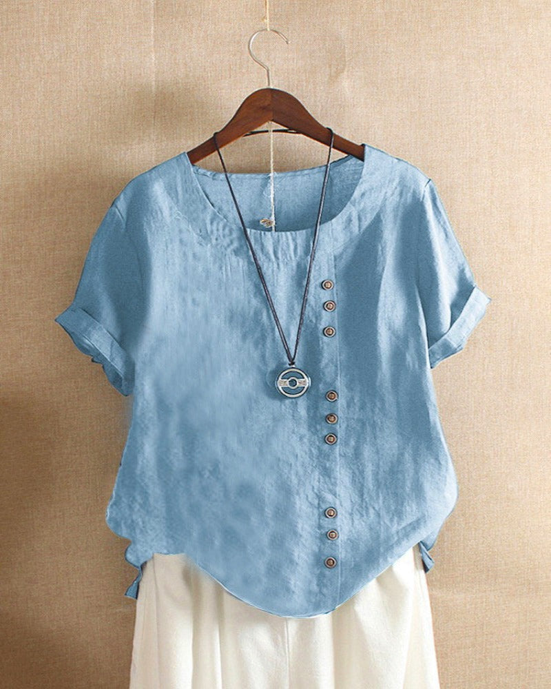 Olivia | Circle Neck Short Sleeve Blouse