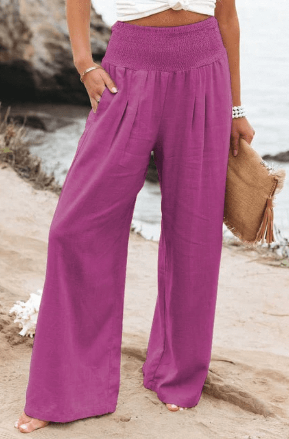 VELANORA - Elegante e comodo pantalone palazzo a vita alta per donna