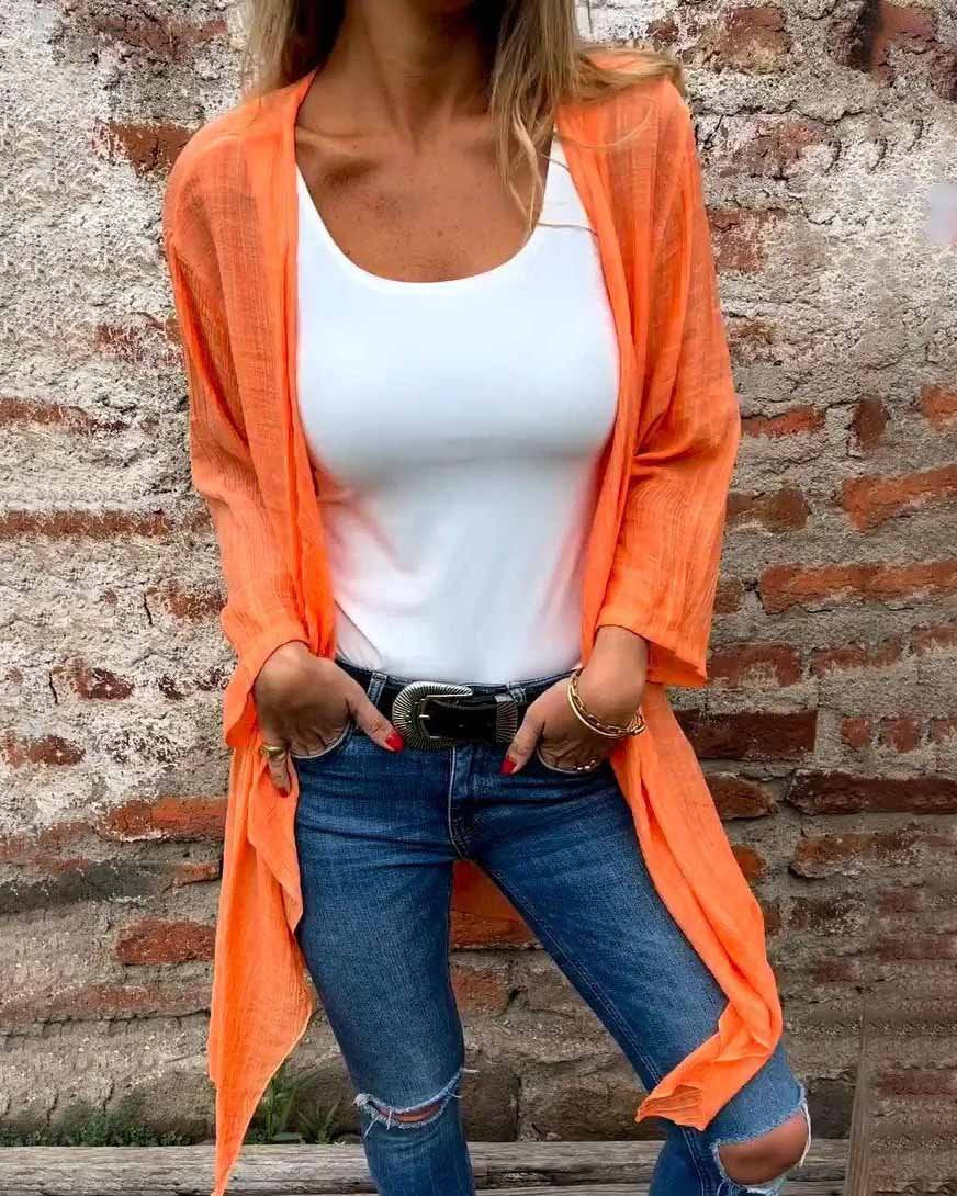 Luxura Katoen-Linnen Lange Mouwen Cardigan