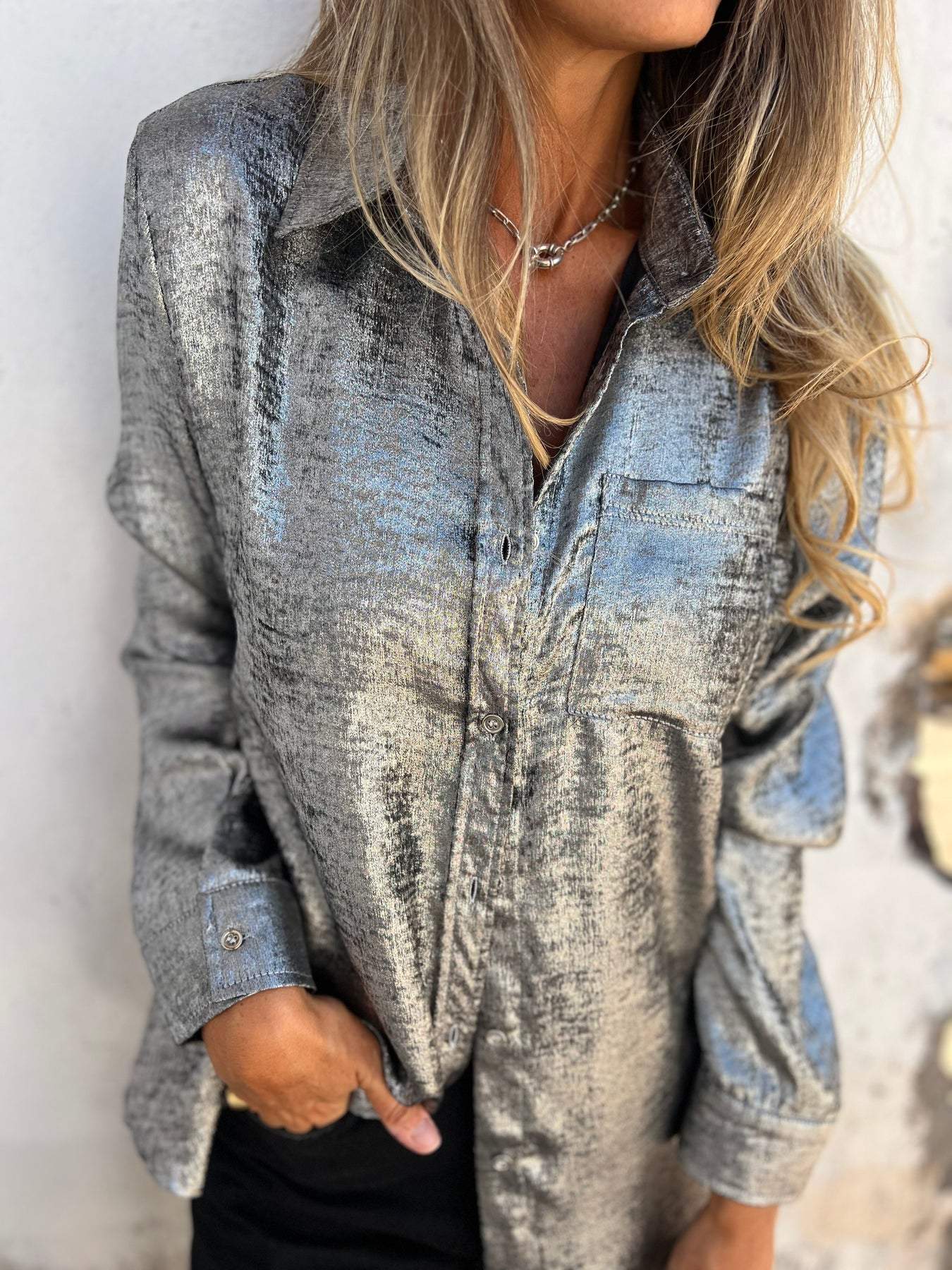 Bella Metal Blouse for Shiny Elegant Evenings