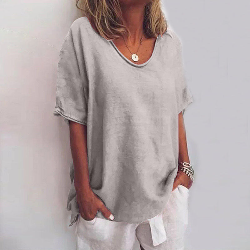 Elina | Women's Blouse Breathable Cotton, Short Sleeve V-neck