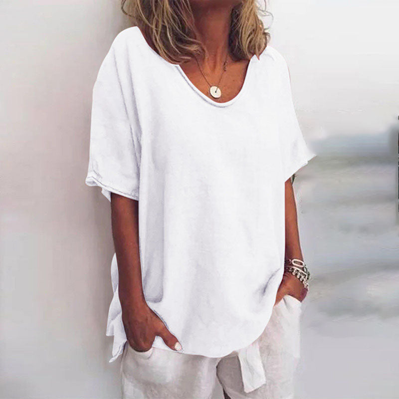 Elina | Women's Blouse Breathable Cotton, Short Sleeve V-neck
