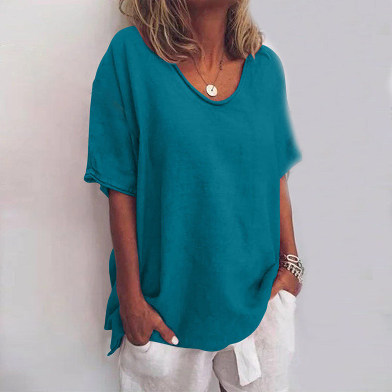 Elina | Women's Blouse Breathable Cotton, Short Sleeve V-neck