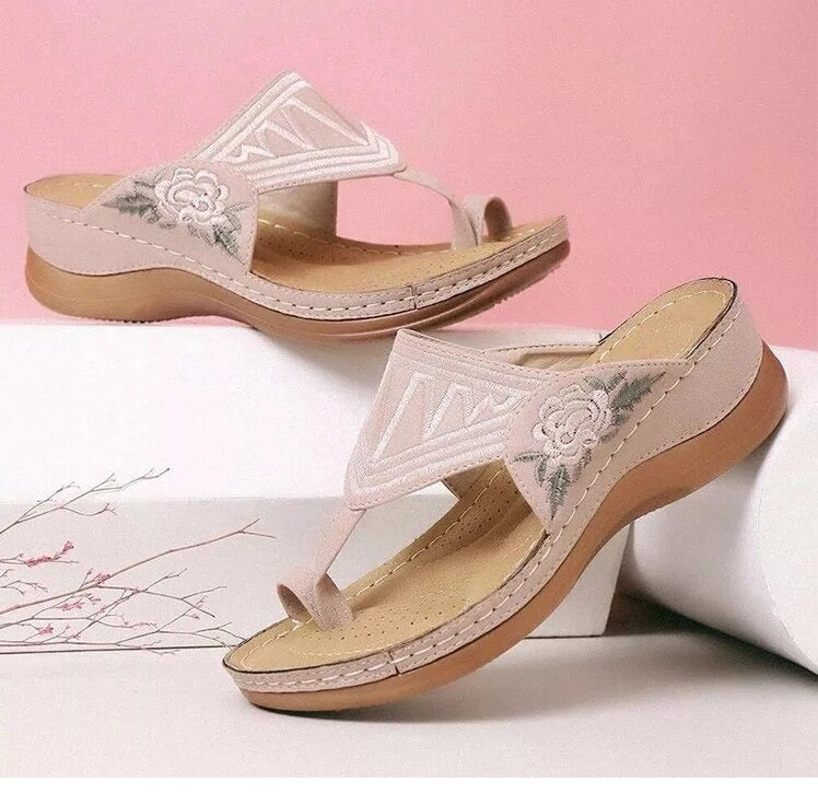Orthopedic Women's Sandals with Floral Embroidery - Velanora