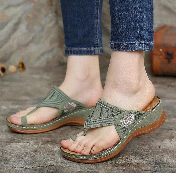 Orthopedic Women's Sandals with Floral Embroidery - Velanora