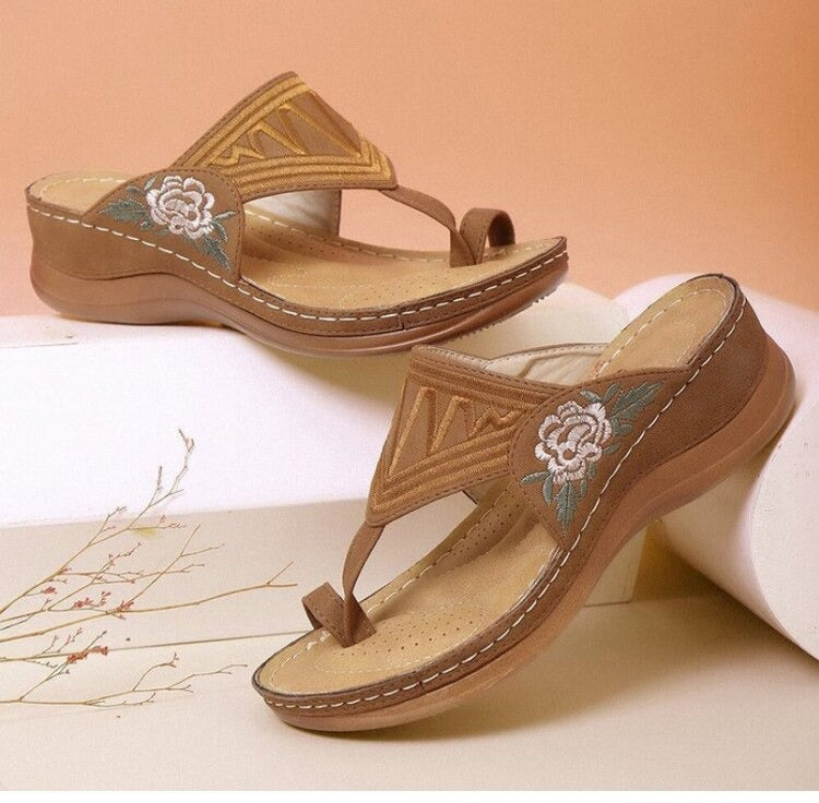 Orthopedic Women's Sandals with Floral Embroidery - Velanora