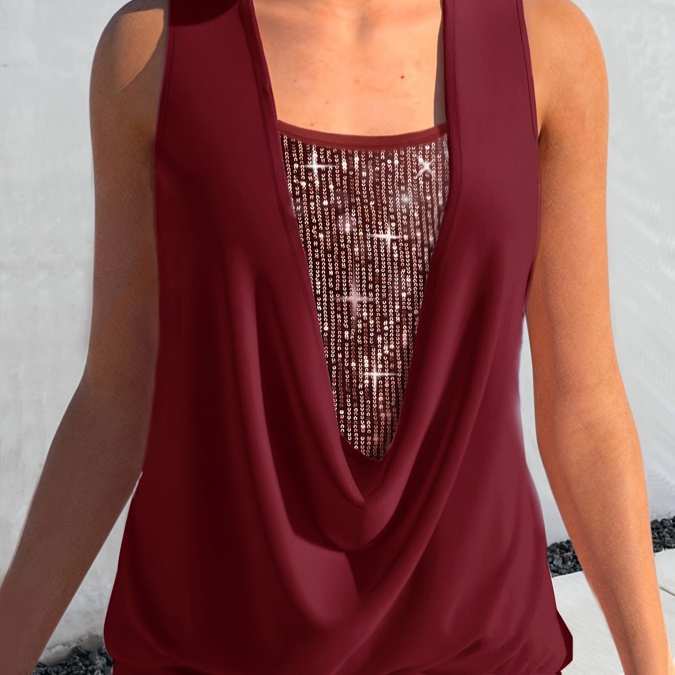 VELANORA- Sequin Decor Tank Top