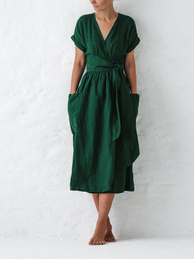 Chic Linen Lace-up Dress