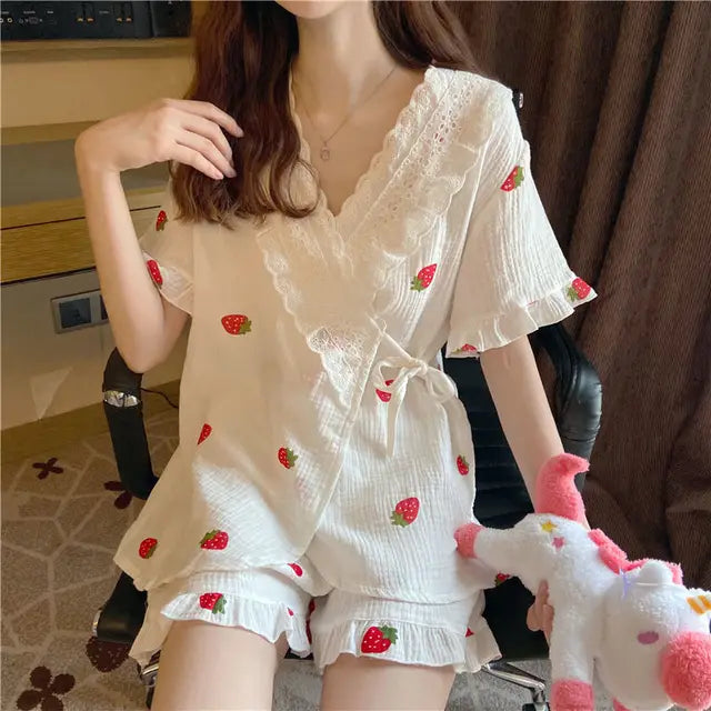 Kersenprint Katoenen Pyjamaset