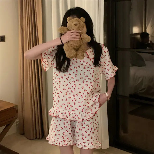 Kersenprint Katoenen Pyjamaset