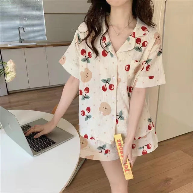 Kersenprint Katoenen Pyjamaset