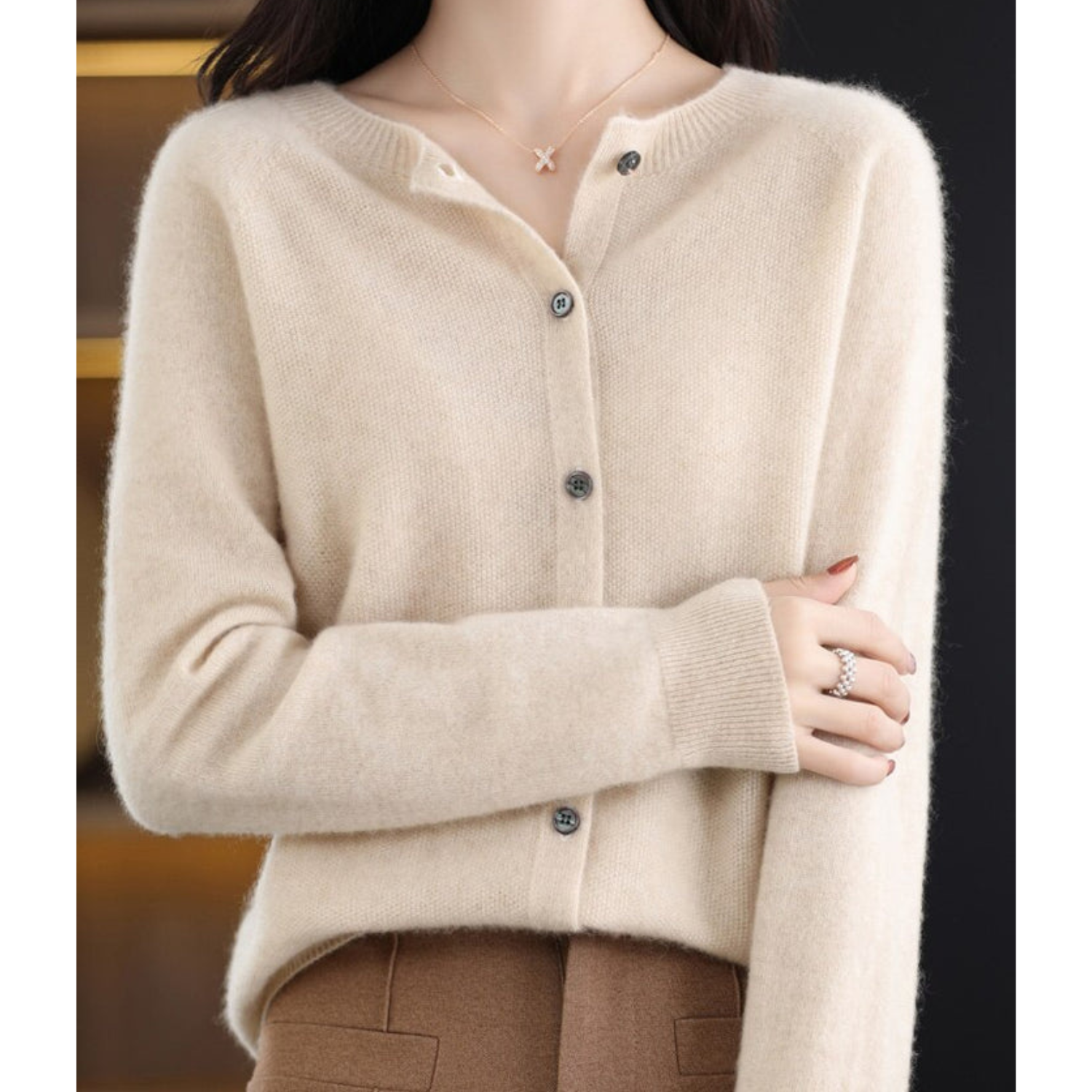VELANORA - Zuivere Merinowol Dames O-hals Cardigan Kasjmier Trui