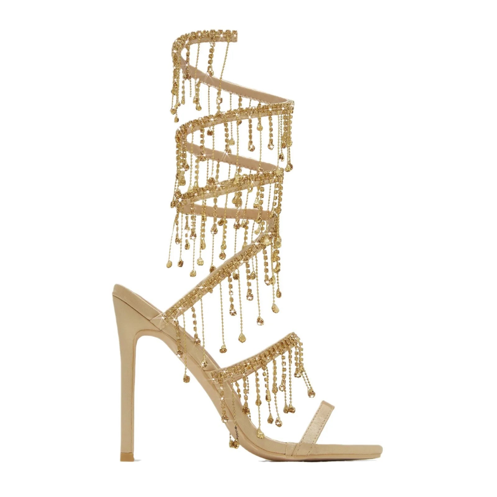 LuxeChic Glänzende Kristall Quasten Sandalen