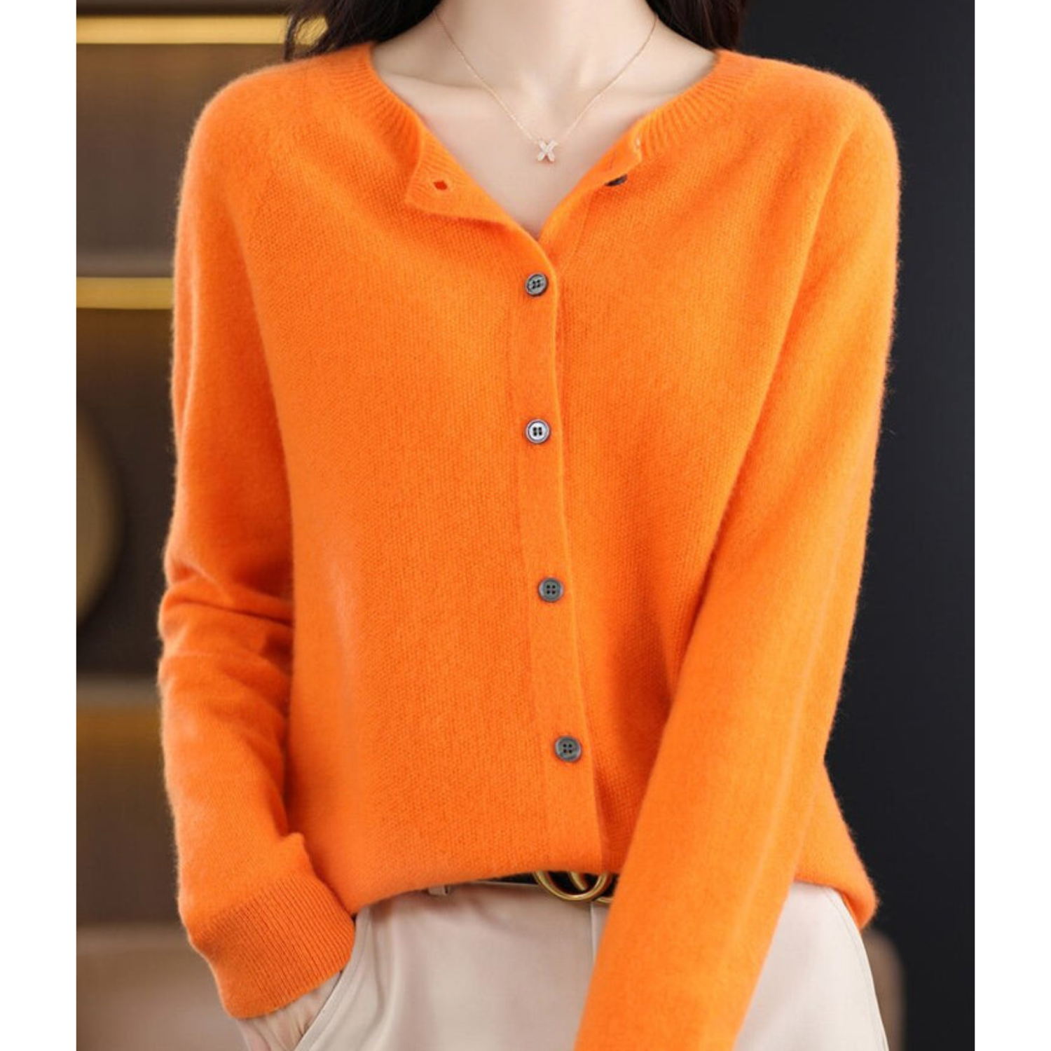 VELANORA - Zuivere Merinowol Dames O-hals Cardigan Kasjmier Trui