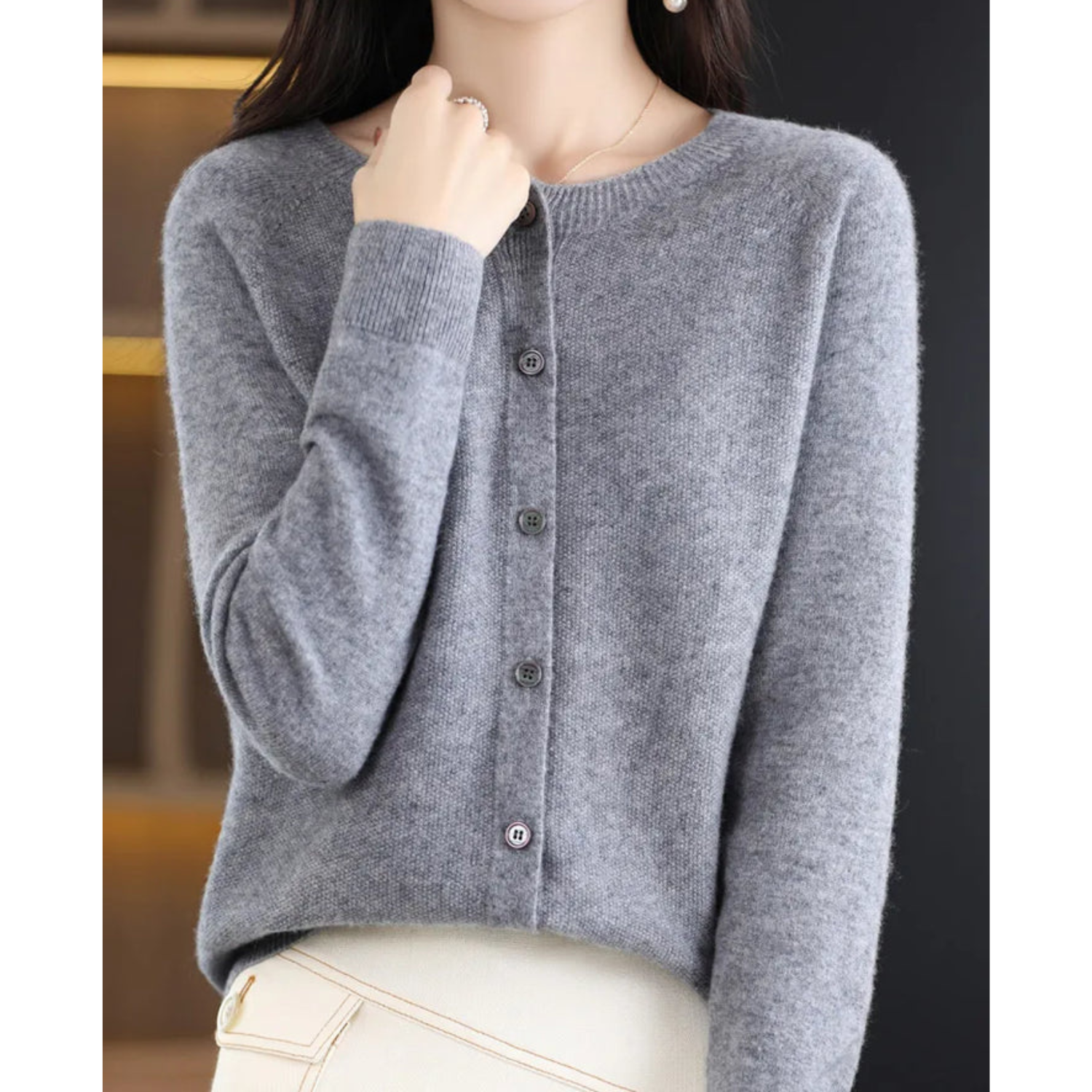 VELANORA - Zuivere Merinowol Dames O-hals Cardigan Kasjmier Trui