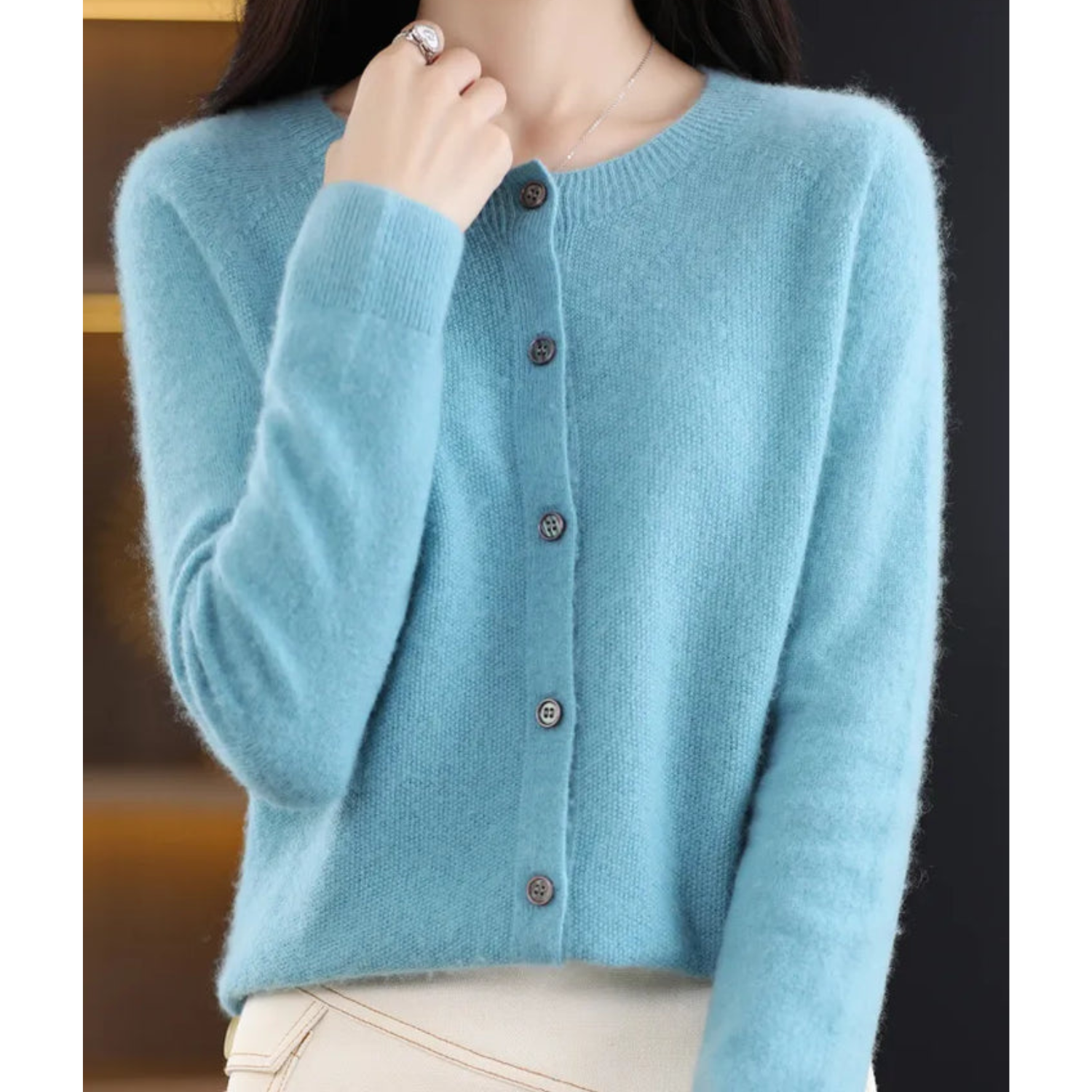 VELANORA - Zuivere Merinowol Dames O-hals Cardigan Kasjmier Trui