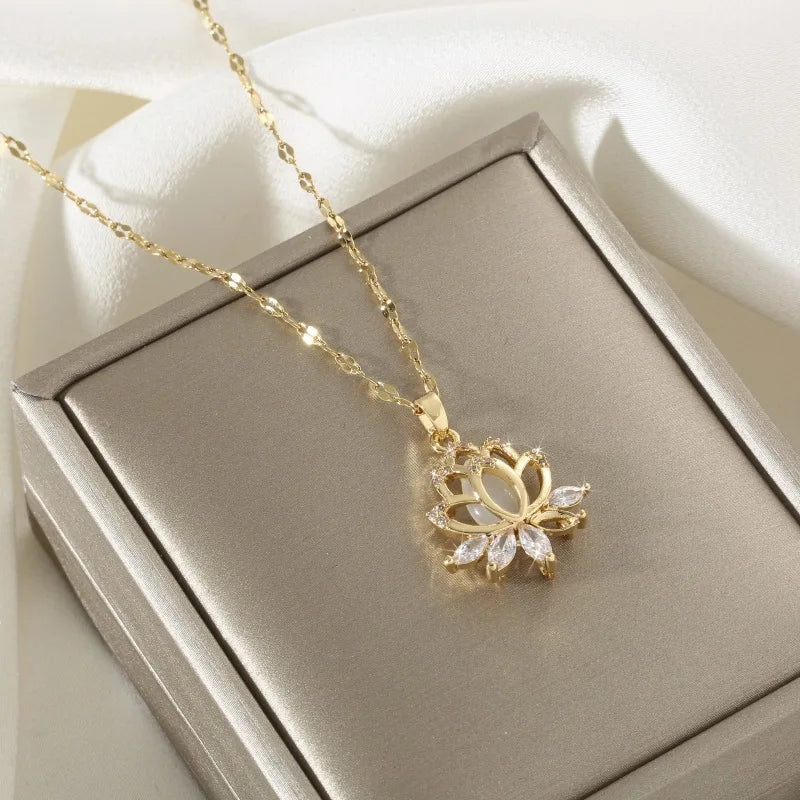 Nova 18K Gold Plating Necklace with Cat's Eye Stone and Zirconia