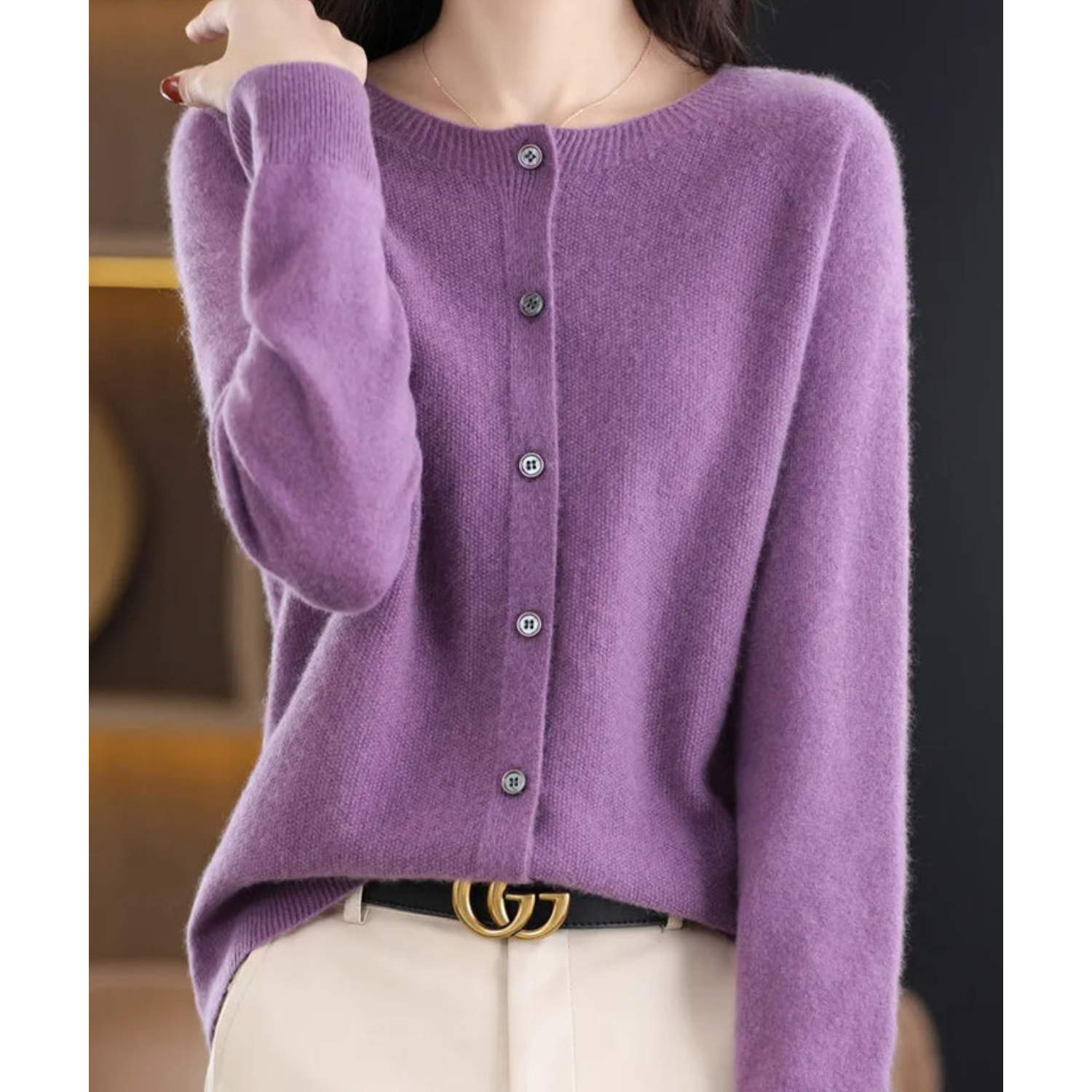 VELANORA - Zuivere Merinowol Dames O-hals Cardigan Kasjmier Trui