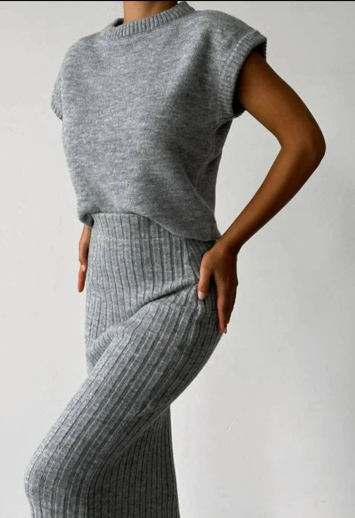 Eleganza Incantevole – Gonna a Maglia e Gilet Senza Maniche Set per Donne, Lusso Ensemble Invernale