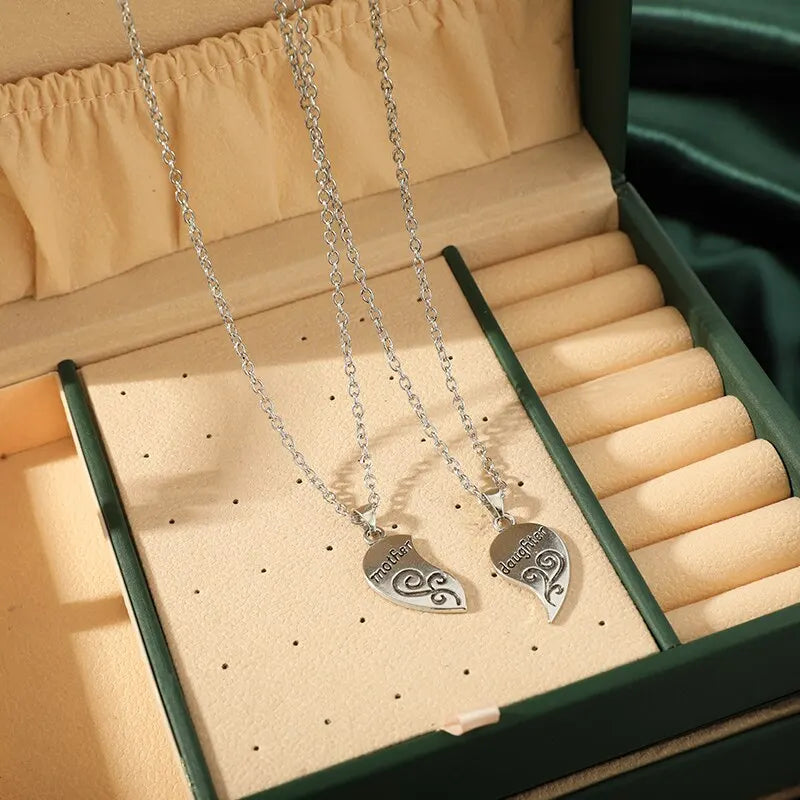 EternalBond Antique Silver Necklace for Mother and Daughter