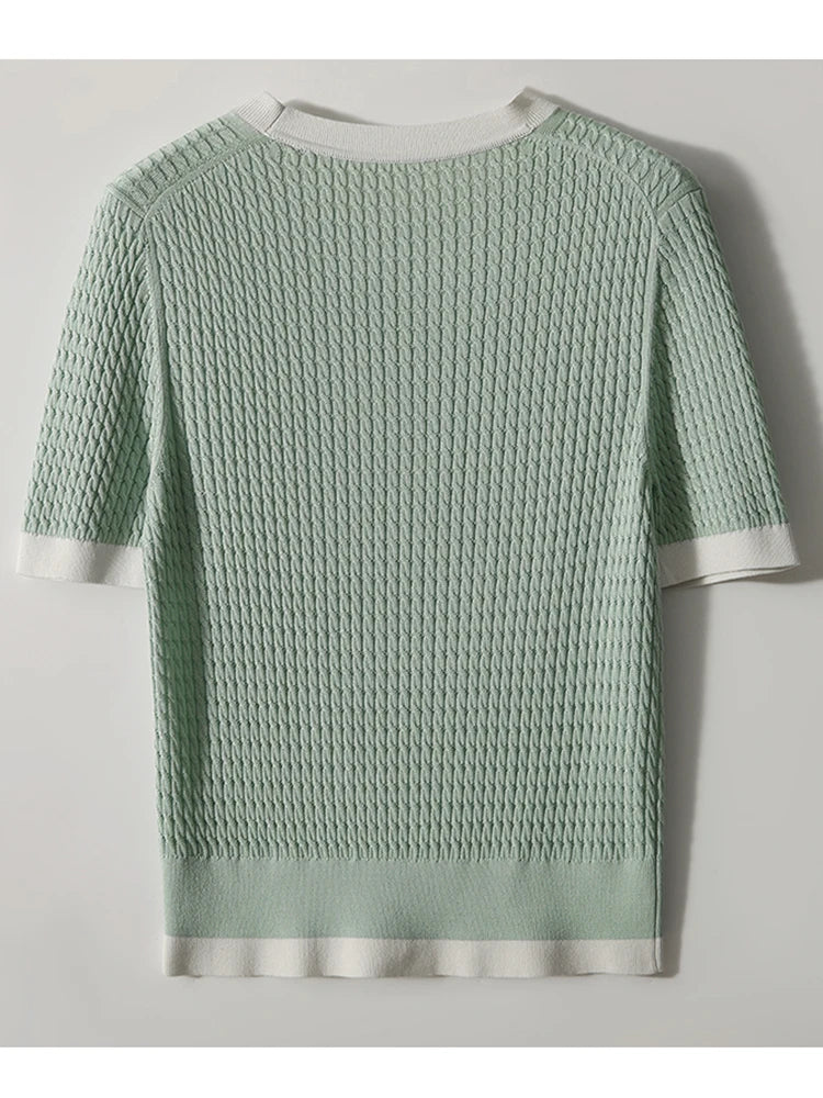 Summer New Short Sleeve T-shirt Women O-neck Contrast Color