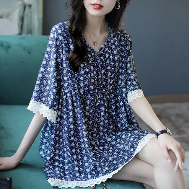 Zomer Nieuwe Dames Losse V-Hals Bedrukte Casual Shirts