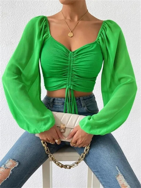 Charisma 2024 Damen Top mit Puffärmeln und V-Ausschnitt