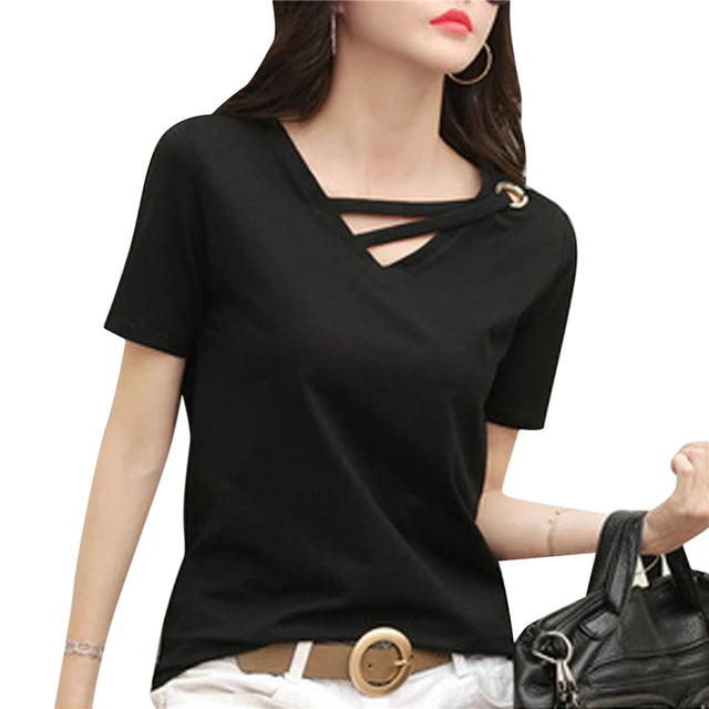 Zomer V-Hals T-Shirt voor Dames