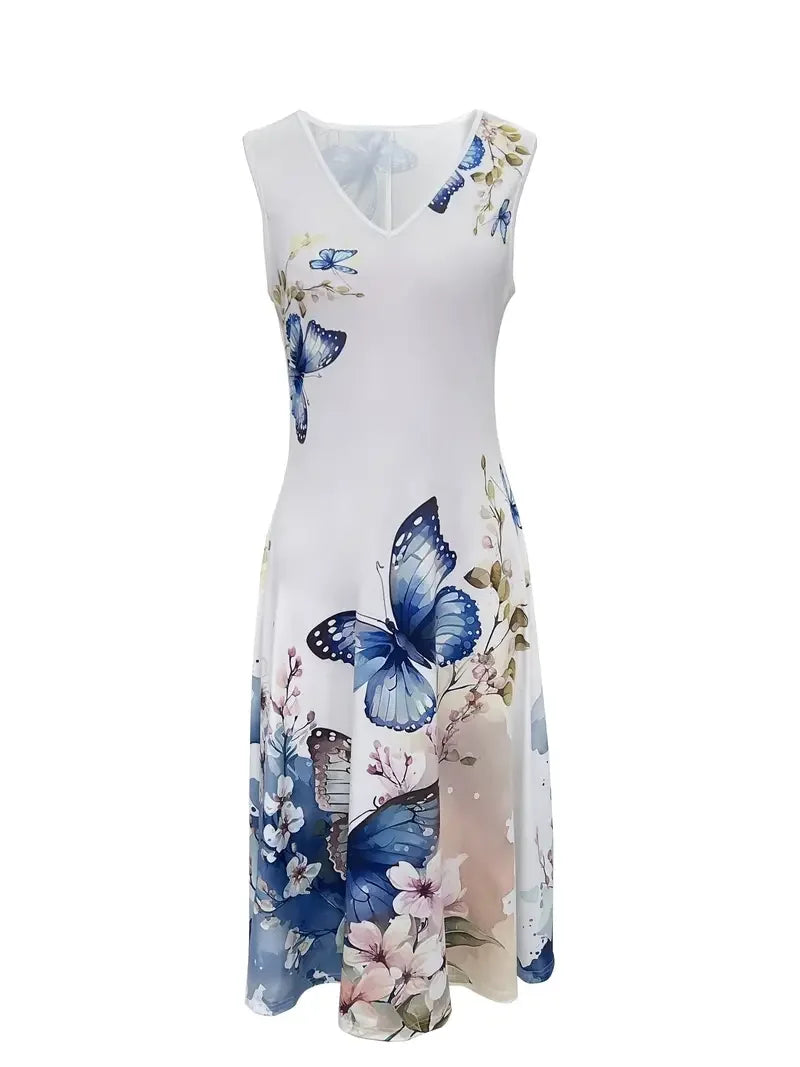 Fleur de Vivre Long Dress Two Pieces Flower and Grass Print Round Neck