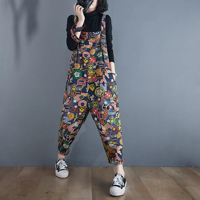 Nova Ladies Cartoon Print Denim Jumpsuit for Playful Stylish Women