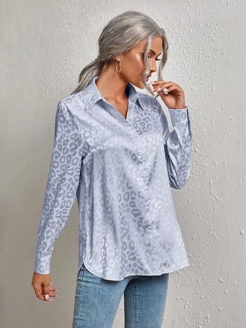 Elegant Leopard Jacquard Blouse for Women
