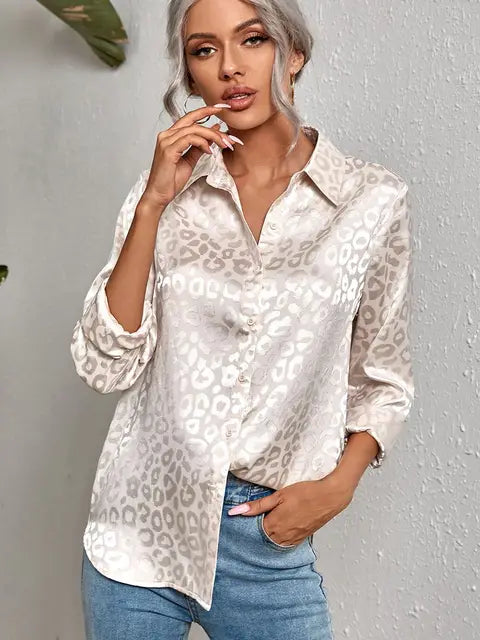 Elegant Leopard Jacquard Blouse for Women