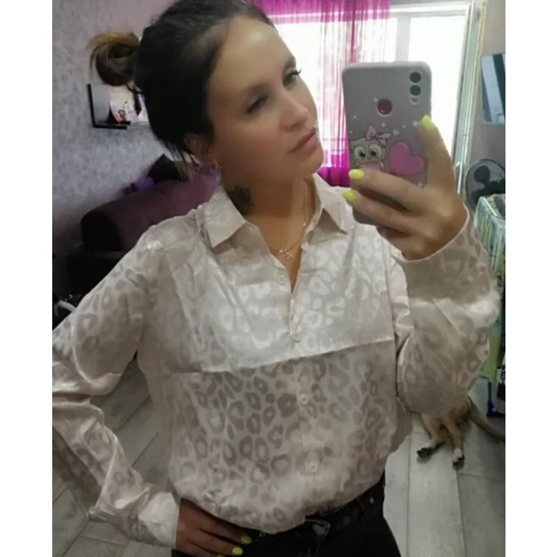 Elegant Leopard Jacquard Blouse for Women