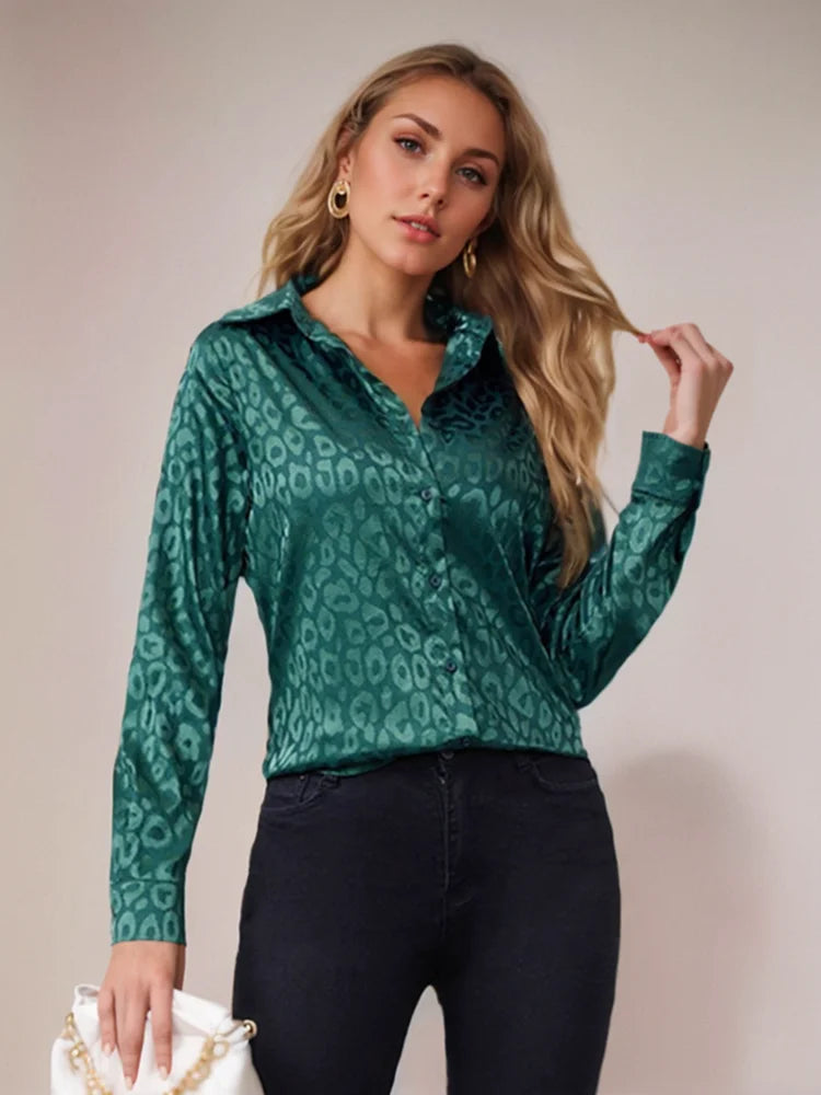 Elegant Leopard Jacquard Blouse for Women