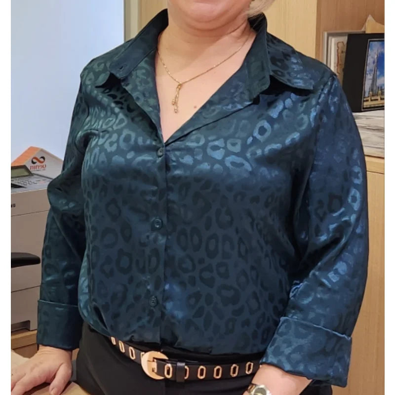 Elegant Leopard Jacquard Blouse for Women