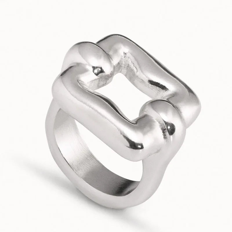Stylish Chic Silver-Plated 14K Yellow Gold Charm Ring