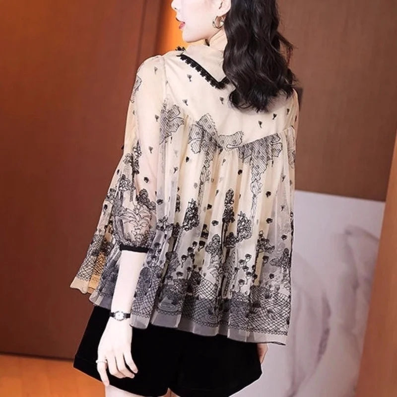 Belle Époque Lente Autunno Francese Pizzo Canottiera Casual Donna