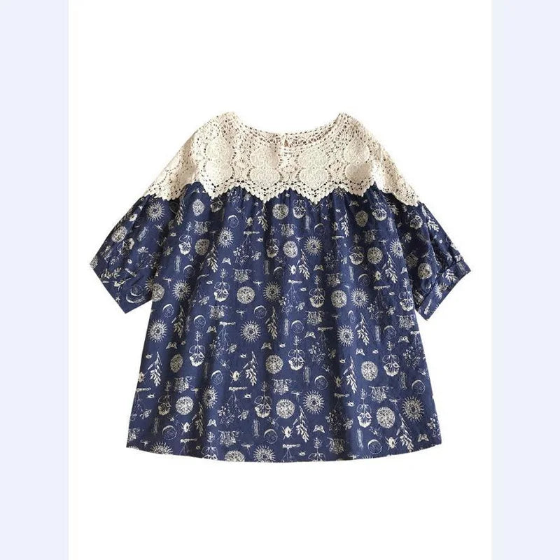 Retro Bloemen T-shirt met Kant